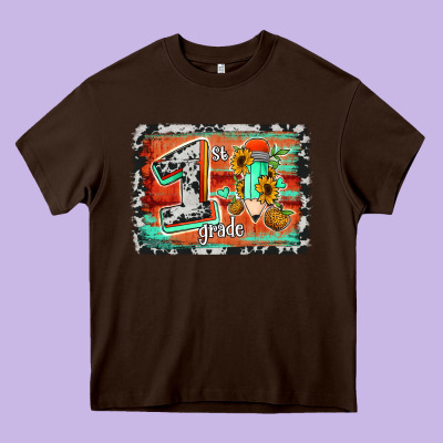 Western Back To School 1st Grade Heavy Core Tee Designed By Jasminsmagicworld