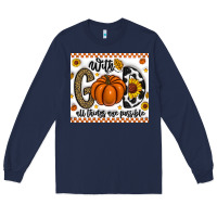 Navy With God All Things Are Possible Long Sleeve Tee - CowhideDigitalArt