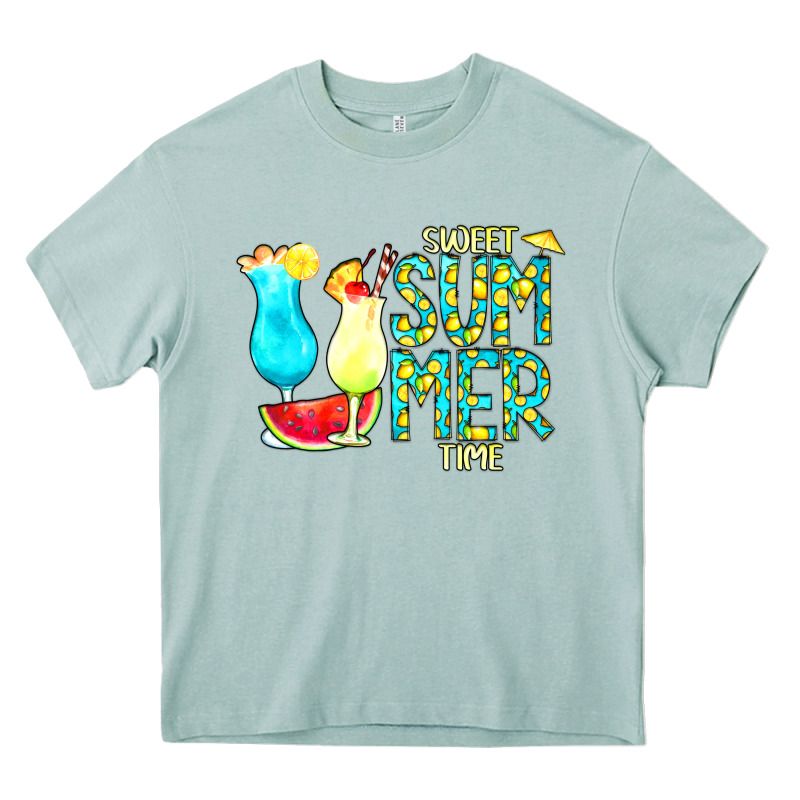 Sweet Summer Time Turquoise Yellow Heavy Core Tee by CowCowDesign | Teevron
