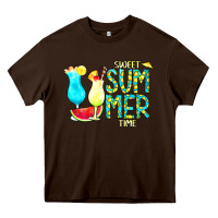 Chocolate Brown sweet summer time turquoise yellow Heavy Core Tee - CowCowDesign
