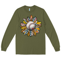 Army Green Baseball Sunflower Long Sleeve Tee - CowhideDigitalArt