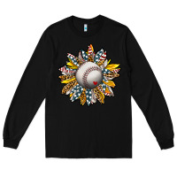 Black Baseball Sunflower Long Sleeve Tee - CowhideDigitalArt