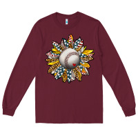 Burgundy Baseball Sunflower Long Sleeve Tee - CowhideDigitalArt