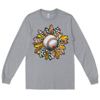 Heather Grey Baseball Sunflower Long Sleeve Tee - CowhideDigitalArt