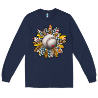 Navy Baseball Sunflower Long Sleeve Tee - CowhideDigitalArt