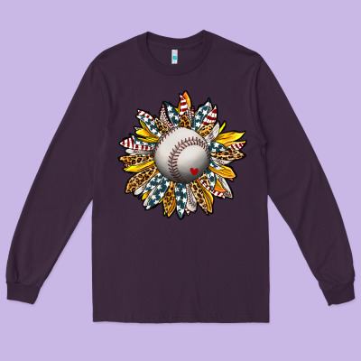 Baseball Sunflower Long Sleeve Tee Designed By Cowhidedigitalart