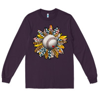Plum Baseball Sunflower Long Sleeve Tee - CowhideDigitalArt