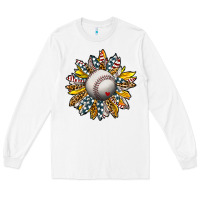 White Baseball Sunflower Long Sleeve Tee - CowhideDigitalArt