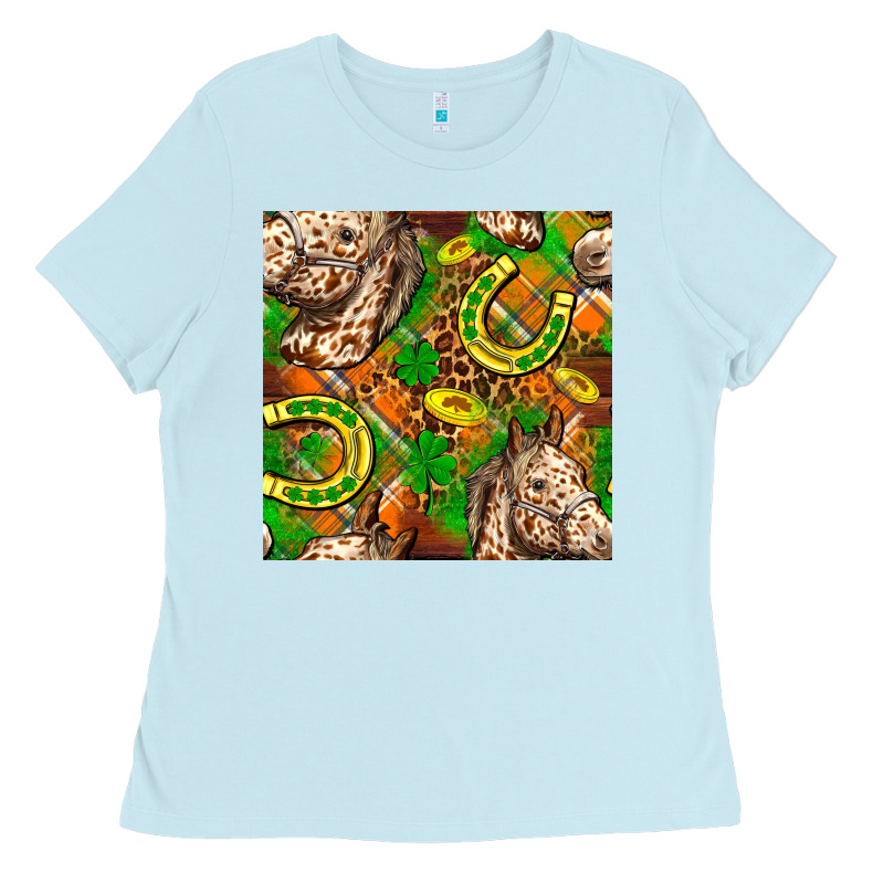 St. Patrick's Day Horse With Horseshoes Seamless Ladies Tee by FaDigitalArtStudio | Teevron