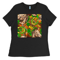 Black St. Patrick's Day Horse With Horseshoes Seamless Ladies Tee - FaDigitalArtStudio