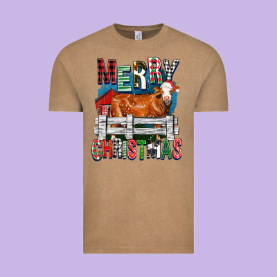 Merry Christmas Simmental Cow Vintage Tee Designed By Fadigitalartstudio