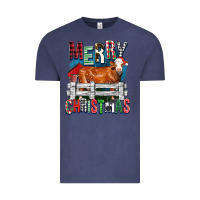 Vintage Denim merry christmas simmental cow Vintage Tee - FaDigitalArtStudio