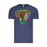 Vintage Denim Aries Zodiac Sign Sunflower Leopard Serape Vintage Tee - RanaPortraitStore