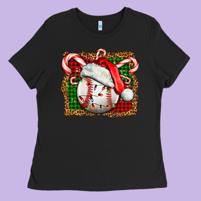 Baseball Christmas Ladies Tee Designed By Fadigitalartstudio