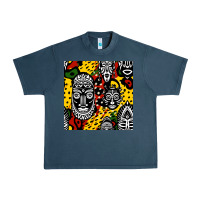 Midnight Navy african masks colorful seamless pattern Urban Heavy Tee - BundleAndBundleShop
