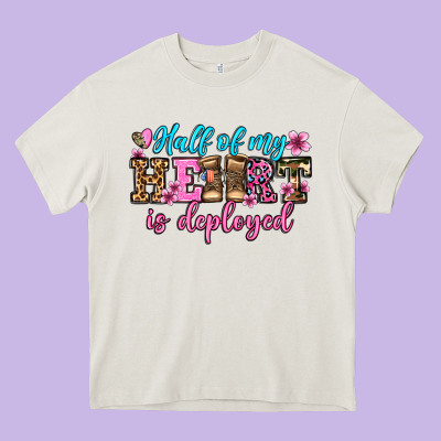 Half Of My Haert Is Deployed Olivia Heavy Core Tee Designed By Oliviacreatesart