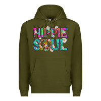 Army Green hippie soul with tie dye and flowers Premium Hoodie - Artiststas