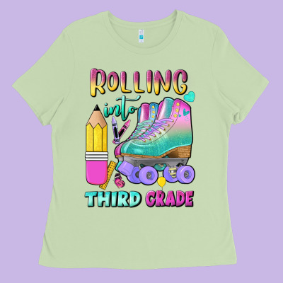 Rolling Into Third Grade Ladies Tee Designed By Bundleandbundleshop