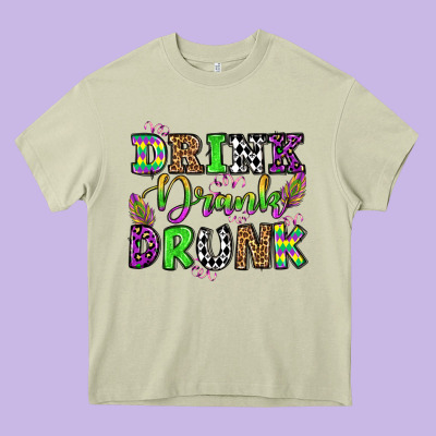 Drink Drank Drunk Mardi Gras Olivia Heavy Core Tee Designed By Oliviacreatesart