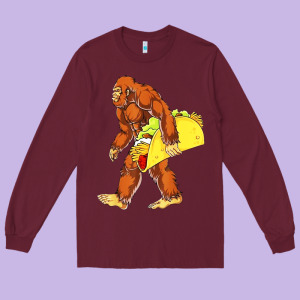 Bigfoot Carrying Taco Long Sleeve Tee Designed By Designefamous
