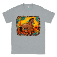 Heather Grey horse with sunflowers turquoise gemstone western sunset leopard backgr Classic Tee - Artiststas