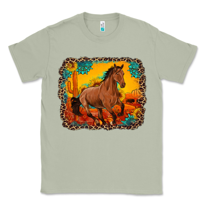 Horse With Sunflowers Turquoise Gemstone Western Sunset Leopard Backgr Classic Tee by Artiststas | Teevron