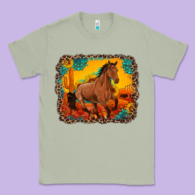 Horse With Sunflowers Turquoise Gemstone Western Sunset Leopard Backgr Classic Tee Designed By Artiststas