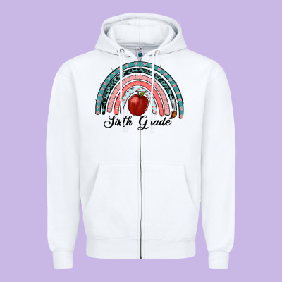 Sixth Grade Rainbow Zipper Hoodie Designed By Ranaportraitstore