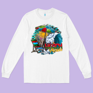 Beach Please Long Sleeve Tee Designed By Cowhidedigitalart