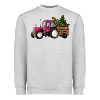 Heather Grey Pink Christmas Farm Tractor Heavyweight Sweatshirt - RanaPortraitStore