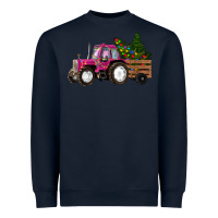 Navy Pink Christmas Farm Tractor Heavyweight Sweatshirt - RanaPortraitStore