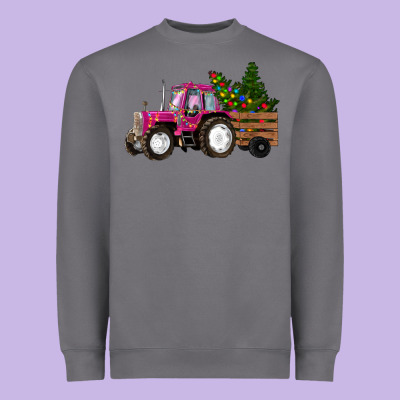 Pink Christmas Farm Tractor Heavyweight Sweatshirt Designed By Ranaportraitstore