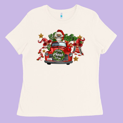 Merry Christmas Truck Gnomies Ladies Tee Designed By Fadigitalartstudio