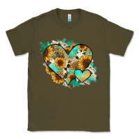 Army Green Leopard Sunflower Cowhide Glitter Heart Classic Tee - Jasminsmagicworld
