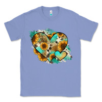 Colony Blue Leopard Sunflower Cowhide Glitter Heart Classic Tee - Jasminsmagicworld