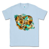 Dusty Blue Leopard Sunflower Cowhide Glitter Heart Classic Tee - Jasminsmagicworld