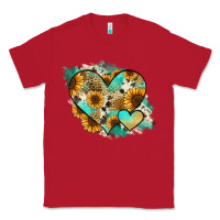 Red Leopard Sunflower Cowhide Glitter Heart Classic Tee - Jasminsmagicworld