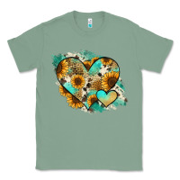 Sage Leopard Sunflower Cowhide Glitter Heart Classic Tee - Jasminsmagicworld