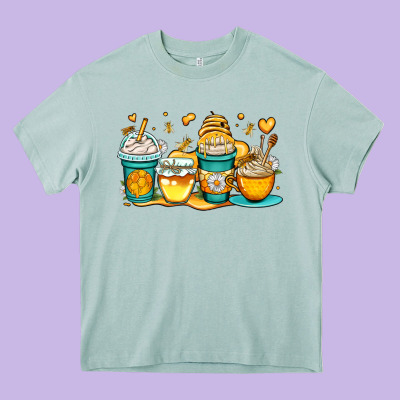 Honey Bee Coffee Cups Heavy Core Tee Designed By Oliviacreatesart