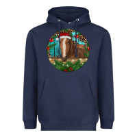 Navy Brown Horse Christmas Heavyweight Hoodie - RanaPortraitStore