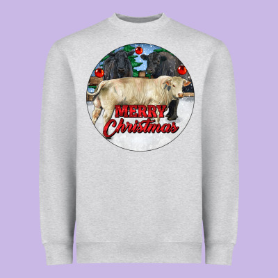 Merry Christmas Charolais Bull Heavyweight Sweatshirt Designed By Ranaportraitstore