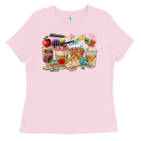 Bubblegum Pink Teacher Coffee Cups Ladies Tee - FaDigitalArtStudio