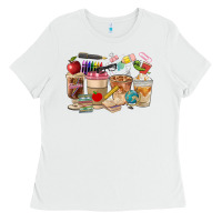 White Teacher Coffee Cups Ladies Tee - FaDigitalArtStudio