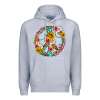 Heather Grey floral peace sign with gemstone Premium Hoodie - Artiststas