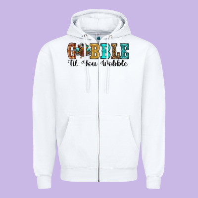 Gobble Til You Wobble Thanksgiving Turkey Zipper Hoodie Designed By Ranaportraitstore
