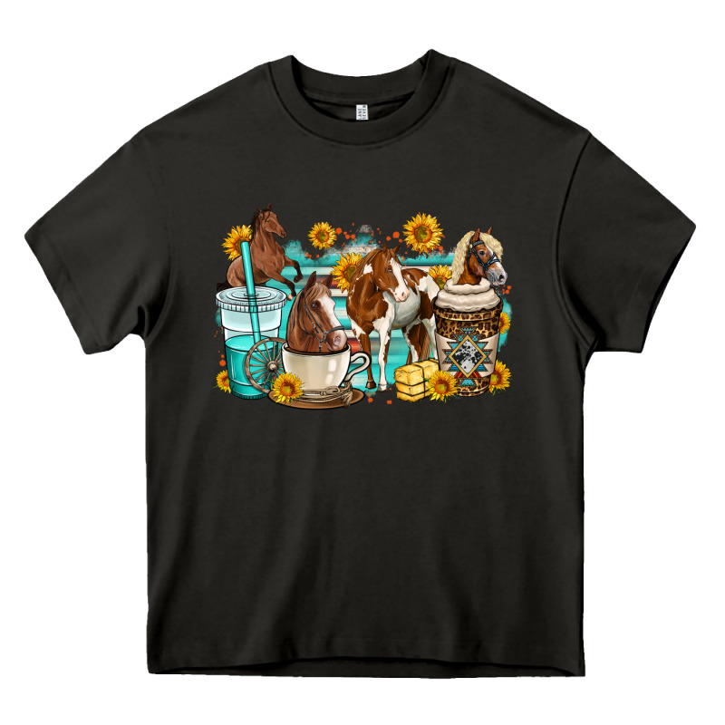 Horses Coffee Cups Heavy Core Tee by OliviaCreatesArt | Teevron