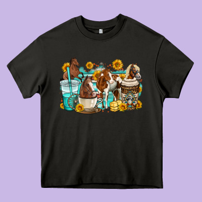 Horses Coffee Cups Heavy Core Tee Designed By Oliviacreatesart