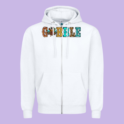 Gobble Thanksgiving Turkey Zipper Hoodie Designed By Ranaportraitstore