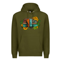 Army Green caravan sunflowers and cactus Premium Hoodie - Artiststas