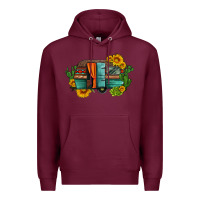 Burgundy caravan sunflowers and cactus Premium Hoodie - Artiststas